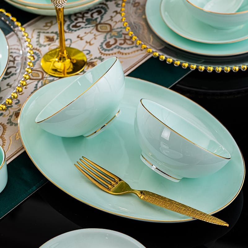 Jingdezhen ceramic tableware set hand-painted bone China home Phnom Penh set bowl celadon bowl dish dish gift soup bowl