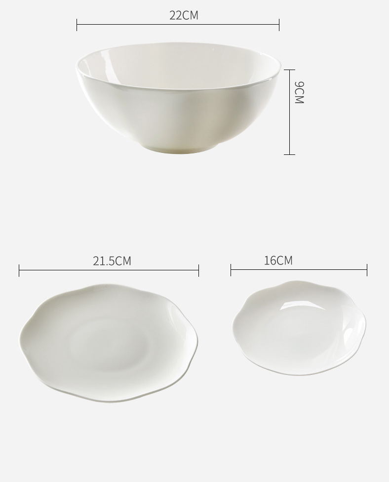 Bone China bowl dish Household bowl chopsticks ceramic European plate Dish plate Eating rice bowl soup bowl New tableware soup bowl set
