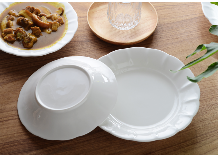 Flower relief pure white bone China tableware 7.5/8 inch soup plate Hot dish Deep dish dish household ceramic