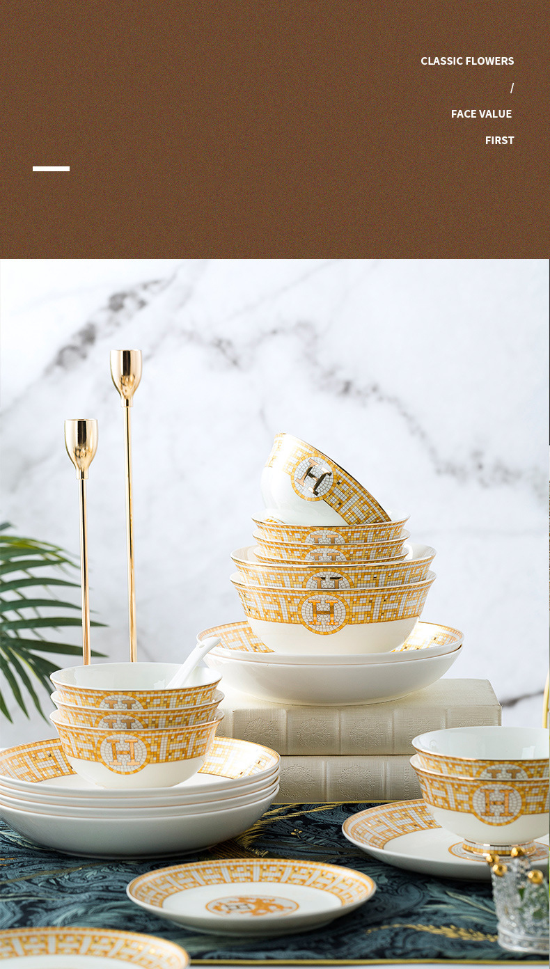 Jingdezhen ceramic plate export gift dishes household bowl bone China bowl set kitchenware porcelain bowl wholesale