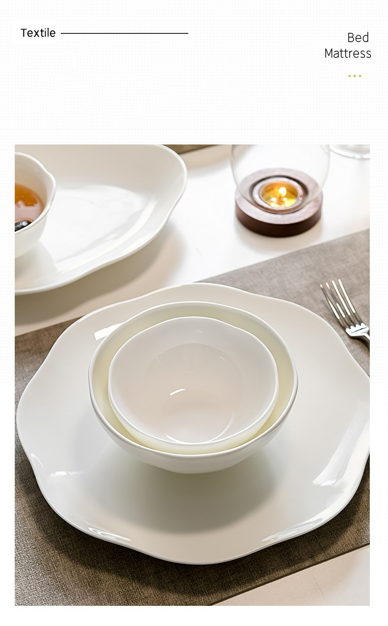 Bone China bowl dish Household bowl chopsticks ceramic European plate Dish plate Eating rice bowl soup bowl New tableware soup bowl set