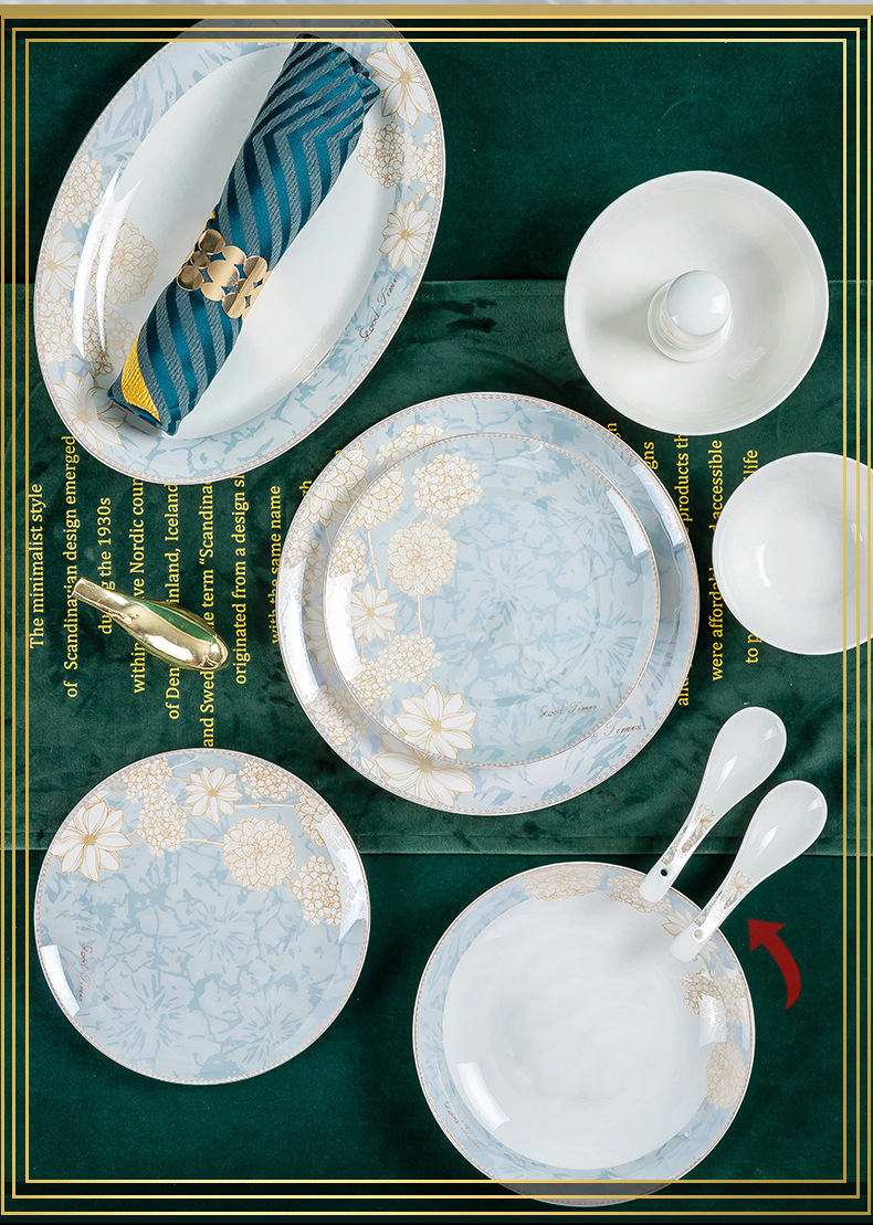Jingdezhen ceramic tableware dish set Nordic bone China bowl plate stall wholesale bowl household set gift box