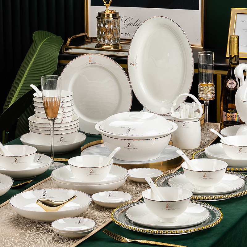 Jingdezhen ceramic tableware set dish dish welfare gift porcelain bowl Nordic home bone China plate daily bowl