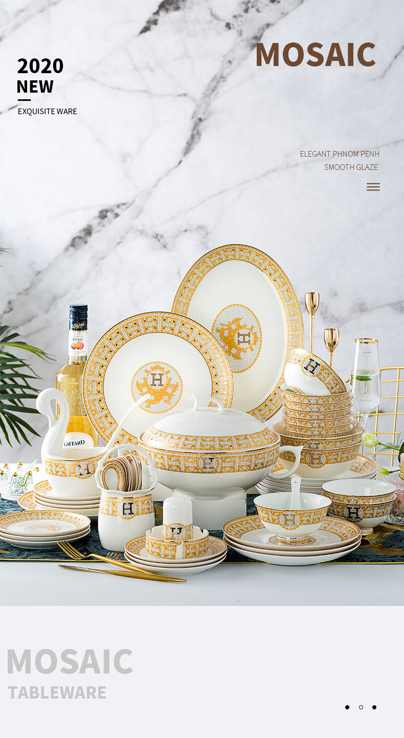 Jingdezhen ceramic plate export gift dishes household bowl bone China bowl set kitchenware porcelain bowl wholesale