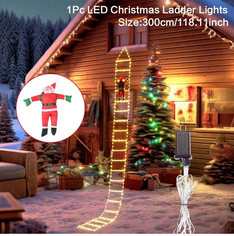 3M Santa Claus Climbing Ladder Light Christmas Decorations 2024 Waterproof Light for Indoor Outdoor Christmas Decor Navidad 2023