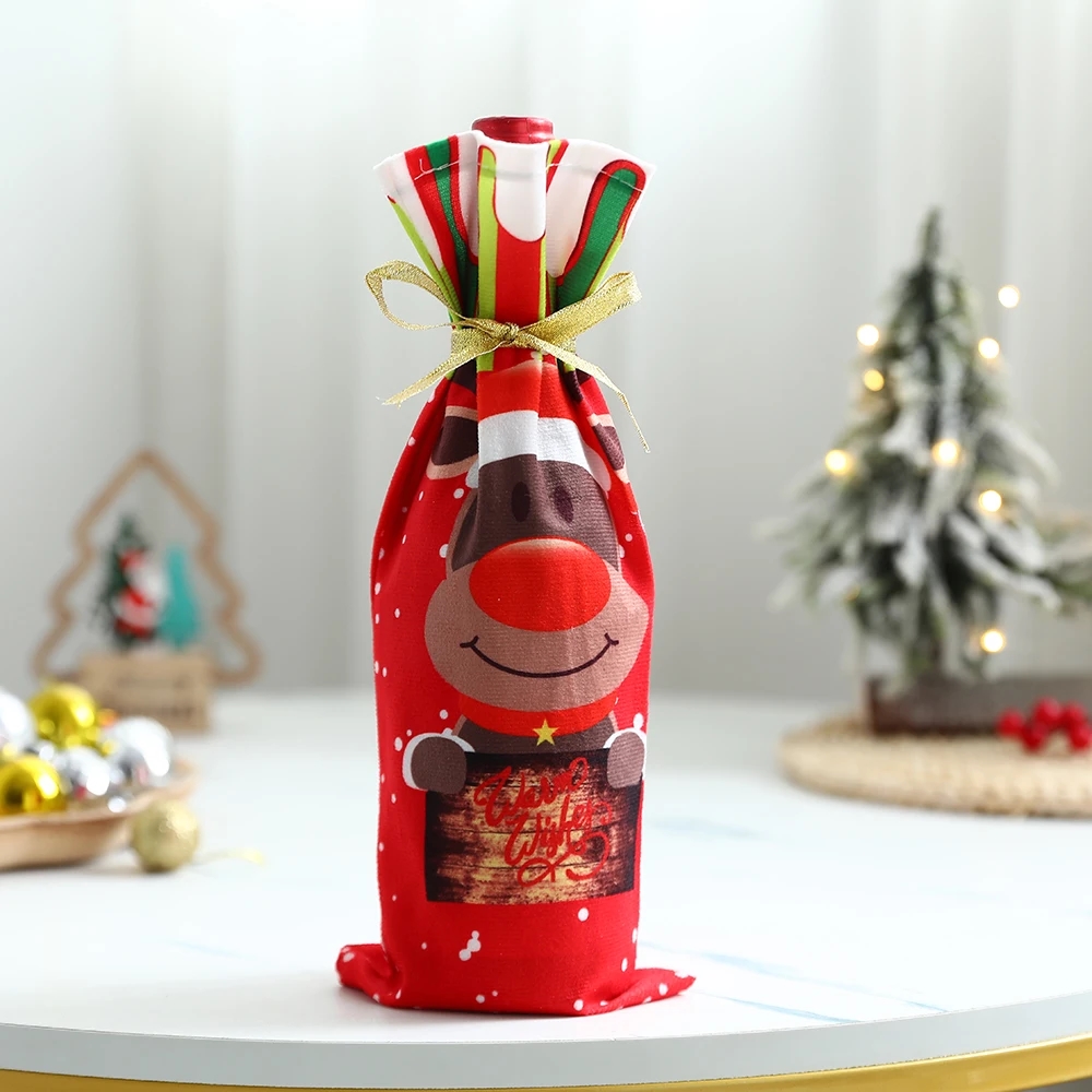 Christmas Wine Bottle Cover Merry Christmas Decorations for Home 2023 Christmas Ornament New Year 2022 Xmas Navidad Gifts