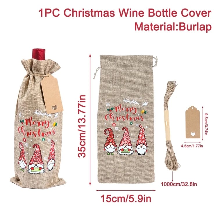 Christmas Burlap Wine Bags Christmas Decorations For Home 2023 Navidad Noel Kerst Natal Xmas Wine Bottle Covers New Year 2024