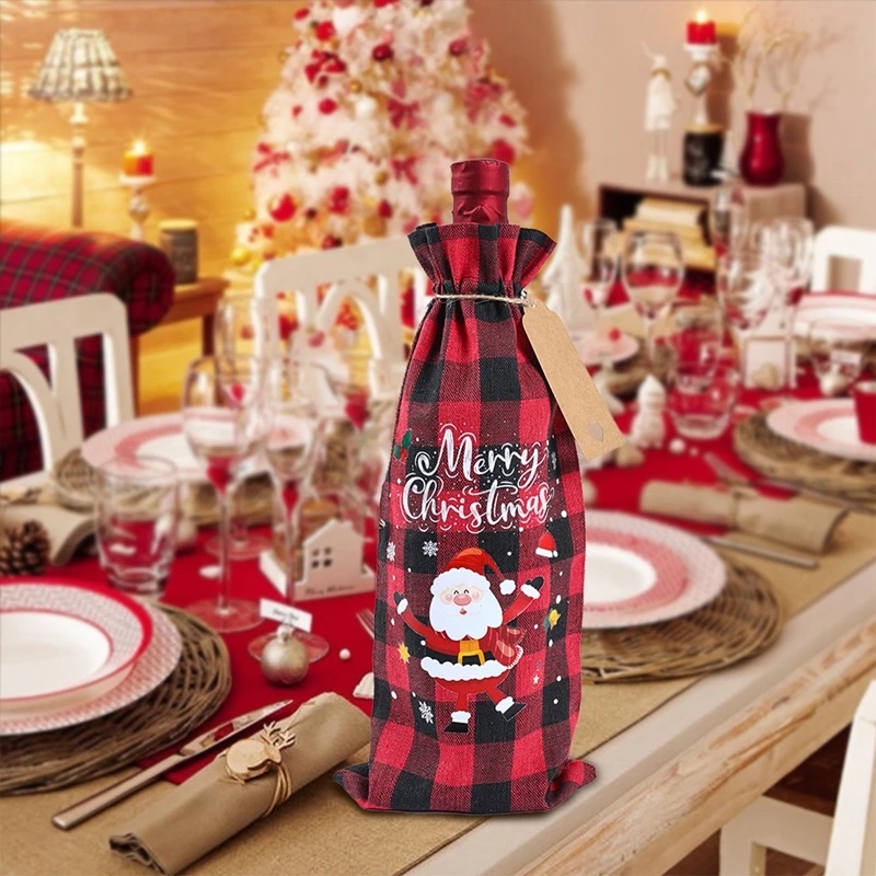 Christmas Burlap Wine Bags Christmas Decorations For Home 2023 Navidad Noel Kerst Natal Xmas Wine Bottle Covers New Year 2024