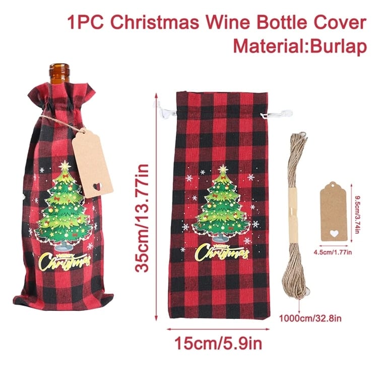 Christmas Burlap Wine Bags Christmas Decorations For Home 2023 Navidad Noel Kerst Natal Xmas Wine Bottle Covers New Year 2024