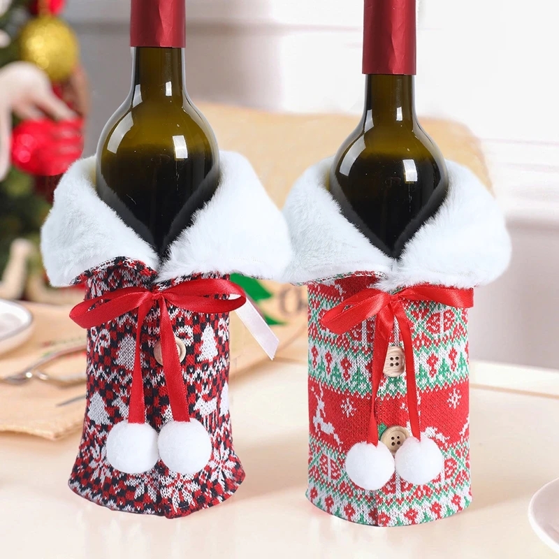 Christmas Santa Claus Wine Bottle Cover Merry Christmas Decorations for Home 2023 Navidad Noel Kerst Xmas Gifts Decor New Year