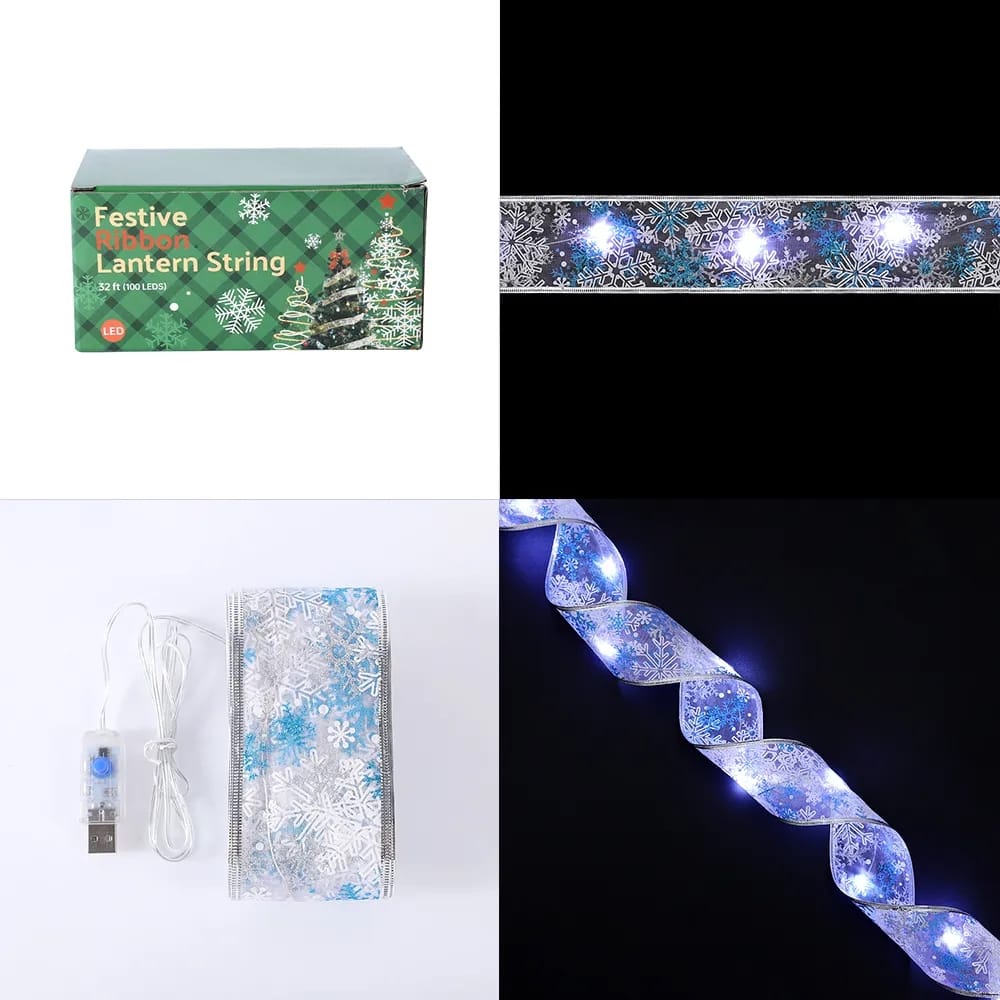 10M Christmas Decoration Xmas Tree Ribbon Fairy Light Ornaments Home Xmas String Lights Navidad Christmas Ribbon With LED Lights