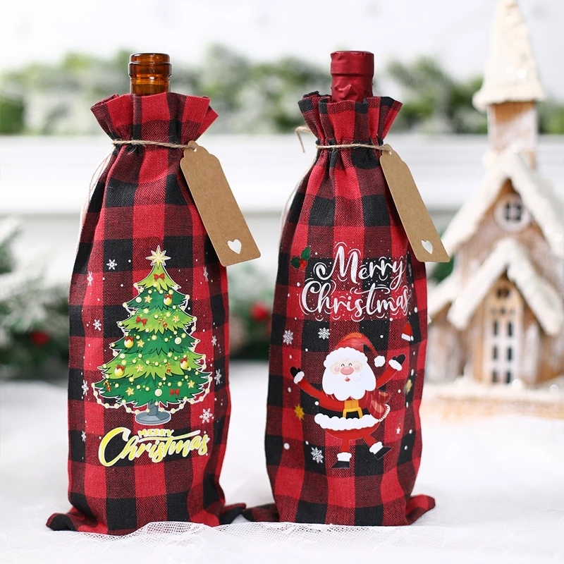 Christmas Burlap Wine Bags Christmas Decorations For Home 2023 Navidad Noel Kerst Natal Xmas Wine Bottle Covers New Year 2024