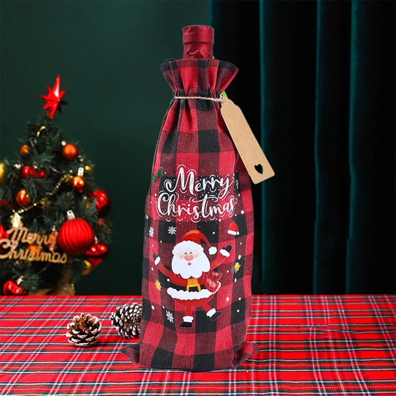 Christmas Burlap Wine Bags Christmas Decorations For Home 2023 Navidad Noel Kerst Natal Xmas Wine Bottle Covers New Year 2024