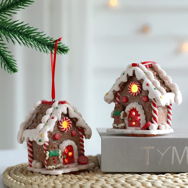 6pcs Christmas Soft Pottery Cottage With LED Light Pendant Snowman Santa Xmas Tree Hanging Ornament for New Year Christmas Decor