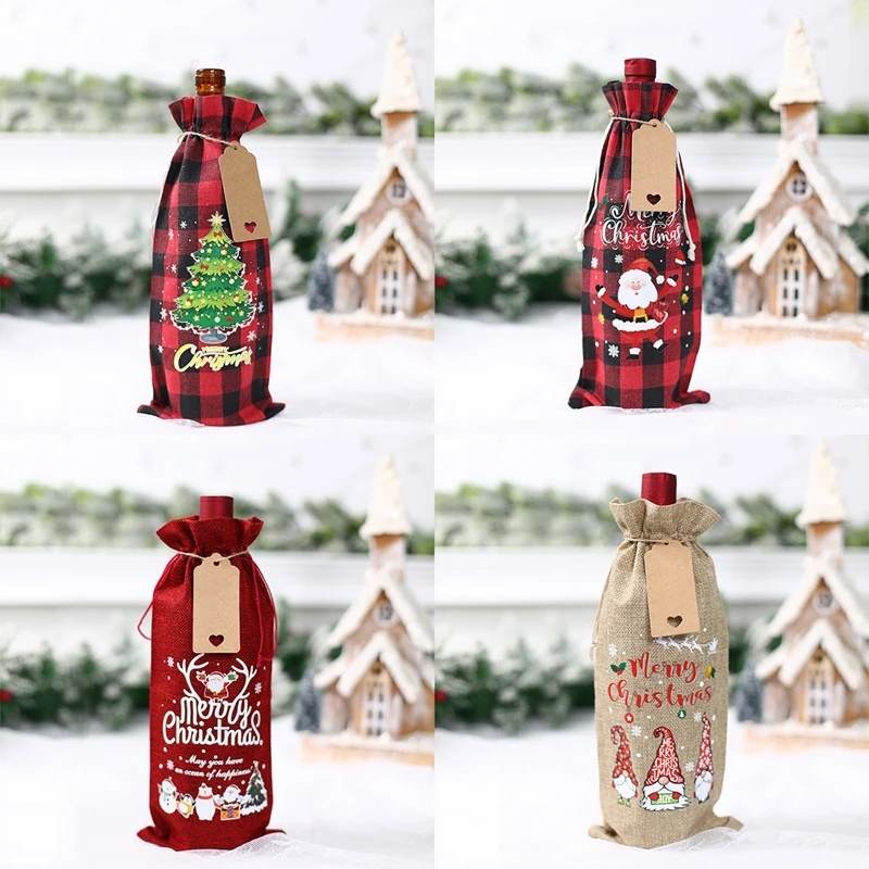 Christmas Burlap Wine Bags Christmas Decorations For Home 2023 Navidad Noel Kerst Natal Xmas Wine Bottle Covers New Year 2024