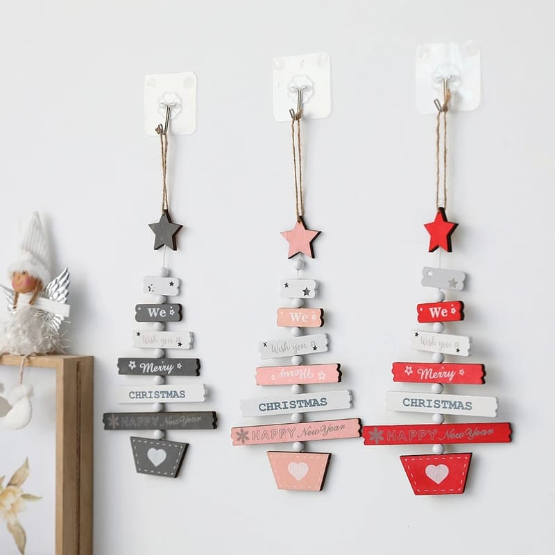 1Pc Wooden Christmas Tree Pendant Merry Christmas Home Party Decorations Door Wall Room Winter Ornaments New Year Navidad
