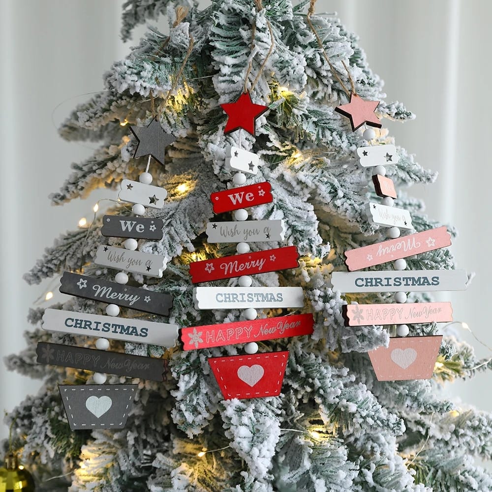 1Pc Wooden Christmas Tree Pendant Merry Christmas Home Party Decorations Door Wall Room Winter Ornaments New Year 2023 Navidad