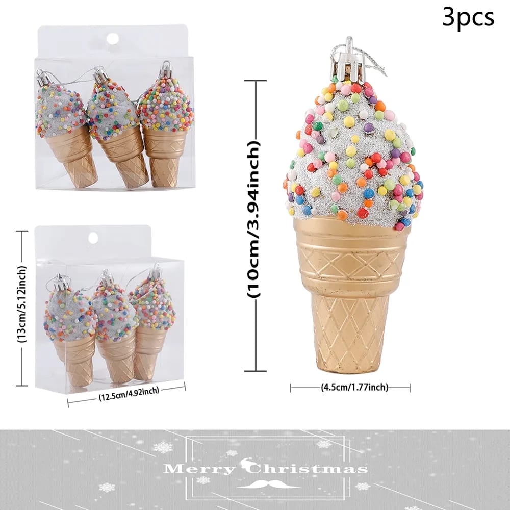 3Pcs/Set Christmas Ice Cream Candy Pendant Cute Merry Christmas Hanging Ornaments Xmas Tree Home Party Decorations Noel Navidad