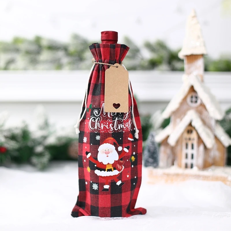 Christmas Burlap Wine Bags Christmas Decorations For Home 2023 Navidad Noel Kerst Natal Xmas Wine Bottle Covers New Year 2024