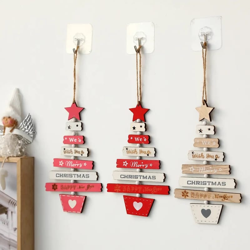 1Pc Wooden Christmas Tree Pendant Merry Christmas Home Party Decorations Door Wall Room Winter Ornaments New Year 2023 Navidad