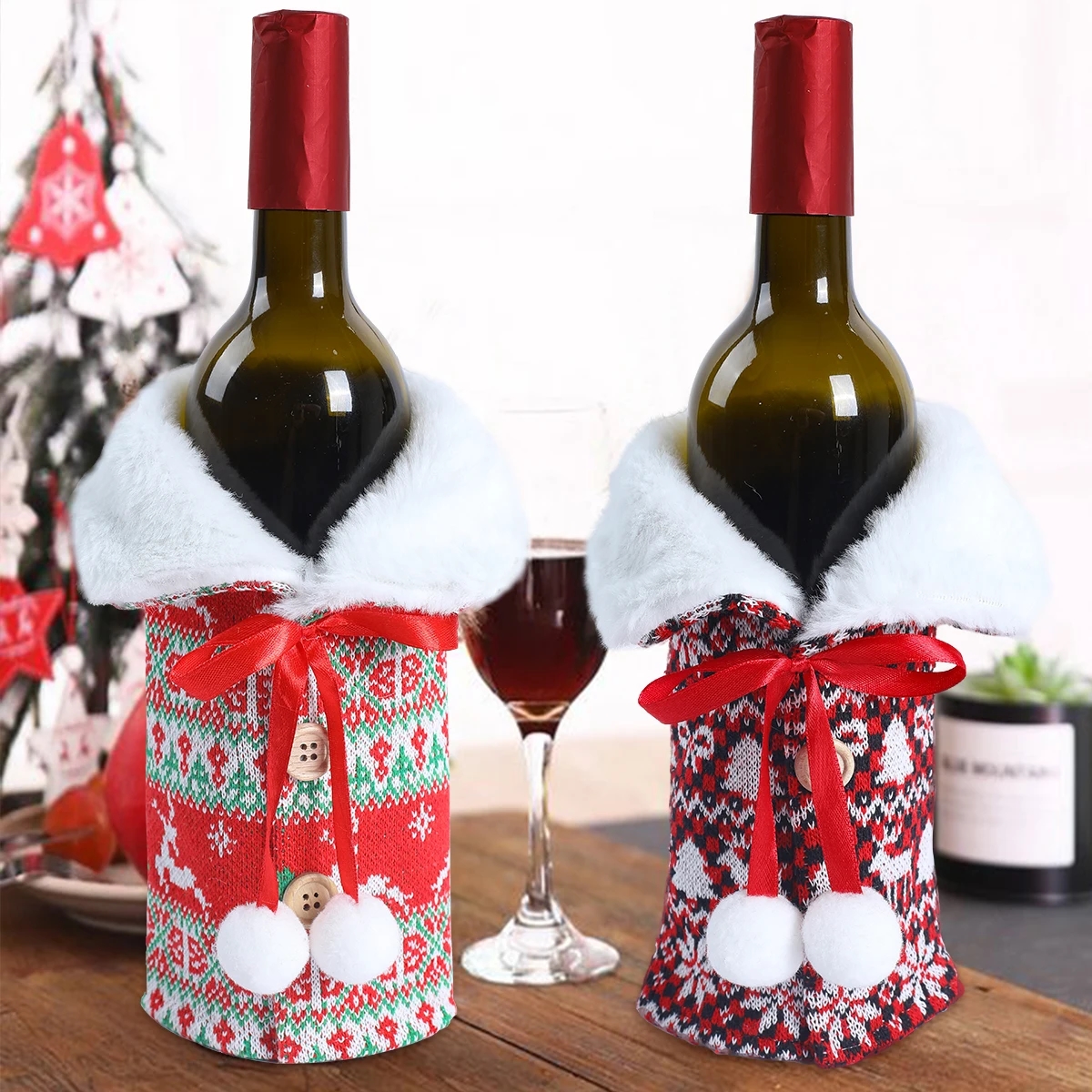 Christmas Santa Claus Wine Bottle Cover Merry Christmas Decorations for Home 2023 Navidad Noel Kerst Xmas Gifts Decor New Year