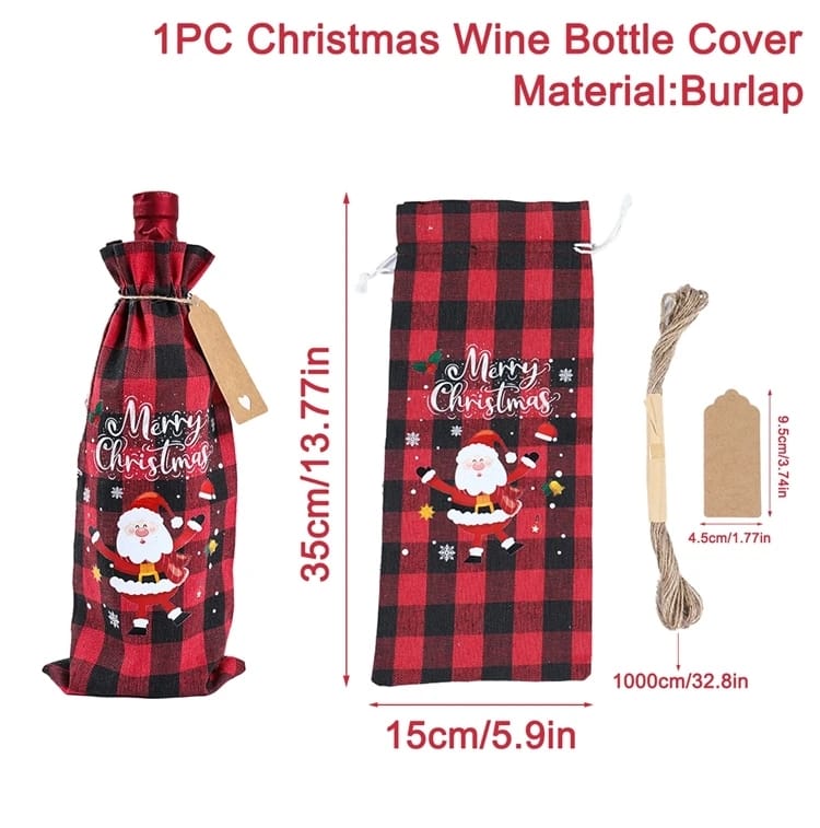 Christmas Burlap Wine Bags Christmas Decorations For Home 2023 Navidad Noel Kerst Natal Xmas Wine Bottle Covers New Year 2024