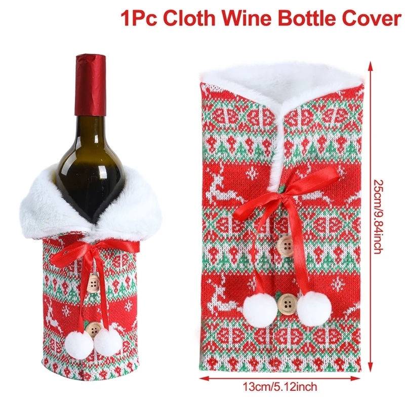 Christmas Santa Claus Wine Bottle Cover Merry Christmas Decorations for Home 2023 Navidad Noel Kerst Xmas Gifts Decor New Year