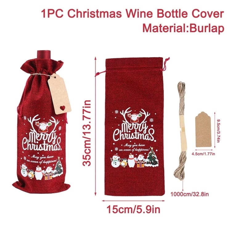 Christmas Burlap Wine Bags Christmas Decorations For Home 2023 Navidad Noel Kerst Natal Xmas Wine Bottle Covers New Year 2024