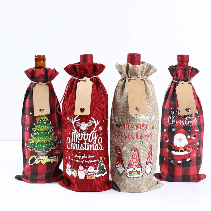 Christmas Burlap Wine Bags Christmas Decorations For Home Navidad Noel Kerst Natal Xmas Wine Bottle Covers New Year