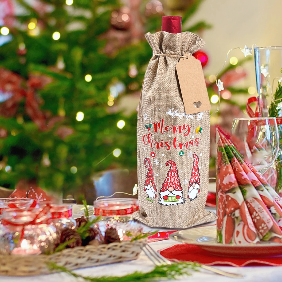 Christmas Burlap Wine Bags Christmas Decorations For Home 2023 Navidad Noel Kerst Natal Xmas Wine Bottle Covers New Year 2024