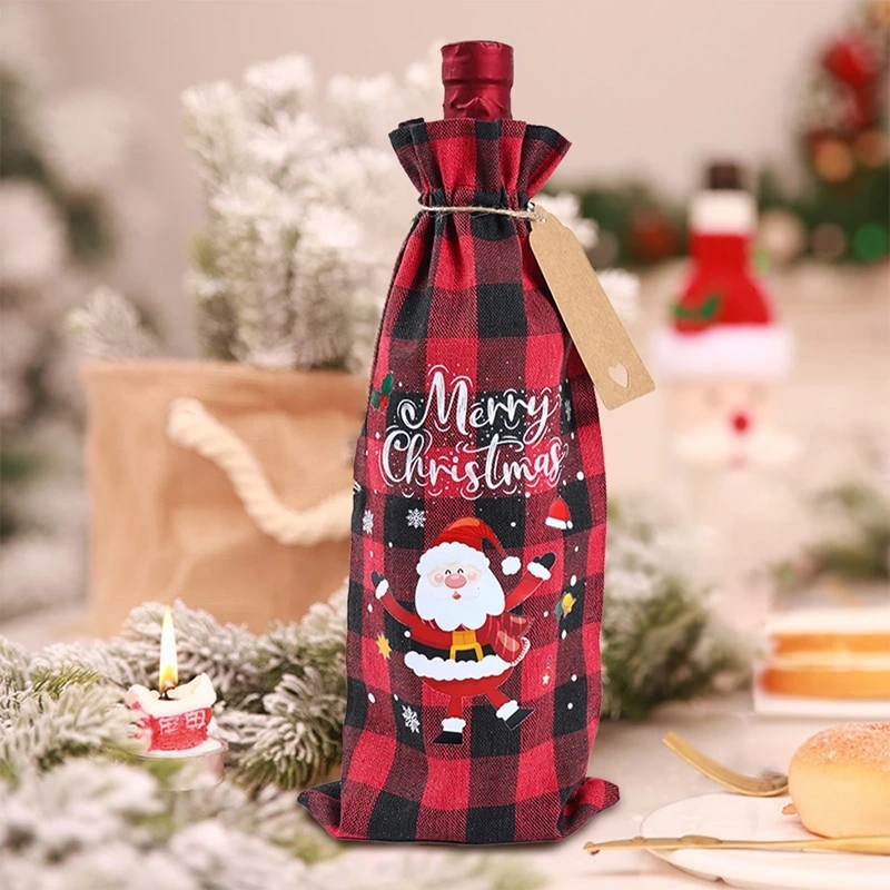 Christmas Burlap Wine Bags Christmas Decorations For Home 2023 Navidad Noel Kerst Natal Xmas Wine Bottle Covers New Year 2024