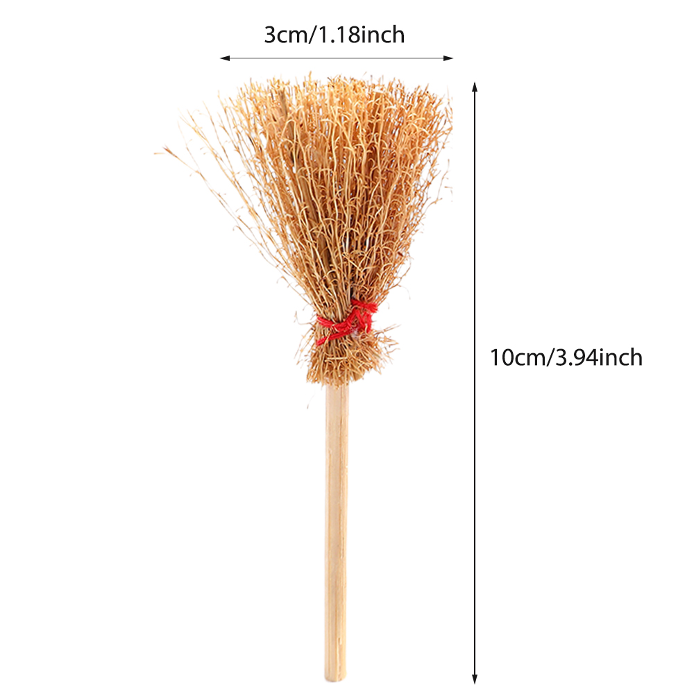 8pcs Mini Brooms Red Rope Straw Broom Hanging Decorations for Halloween Party Costume Witch Broom Dollhouse Decor Accessories