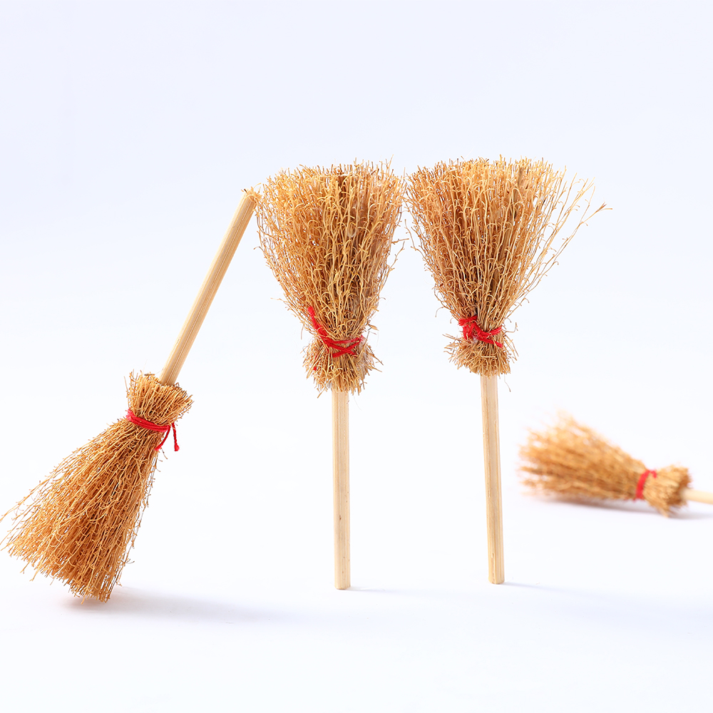 8pcs Mini Brooms Red Rope Straw Broom Hanging Decorations for Halloween Party Costume Witch Broom Dollhouse Decor Accessories