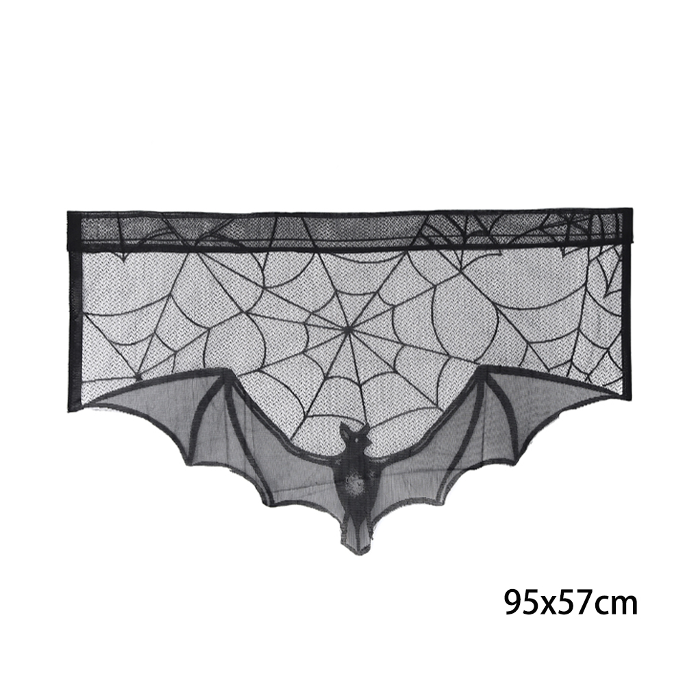 Halloween Decoration Lace Bat Table Runner Black Spider Web Fireplace Curtain Halloween Home Event Party Decoration Horror Props