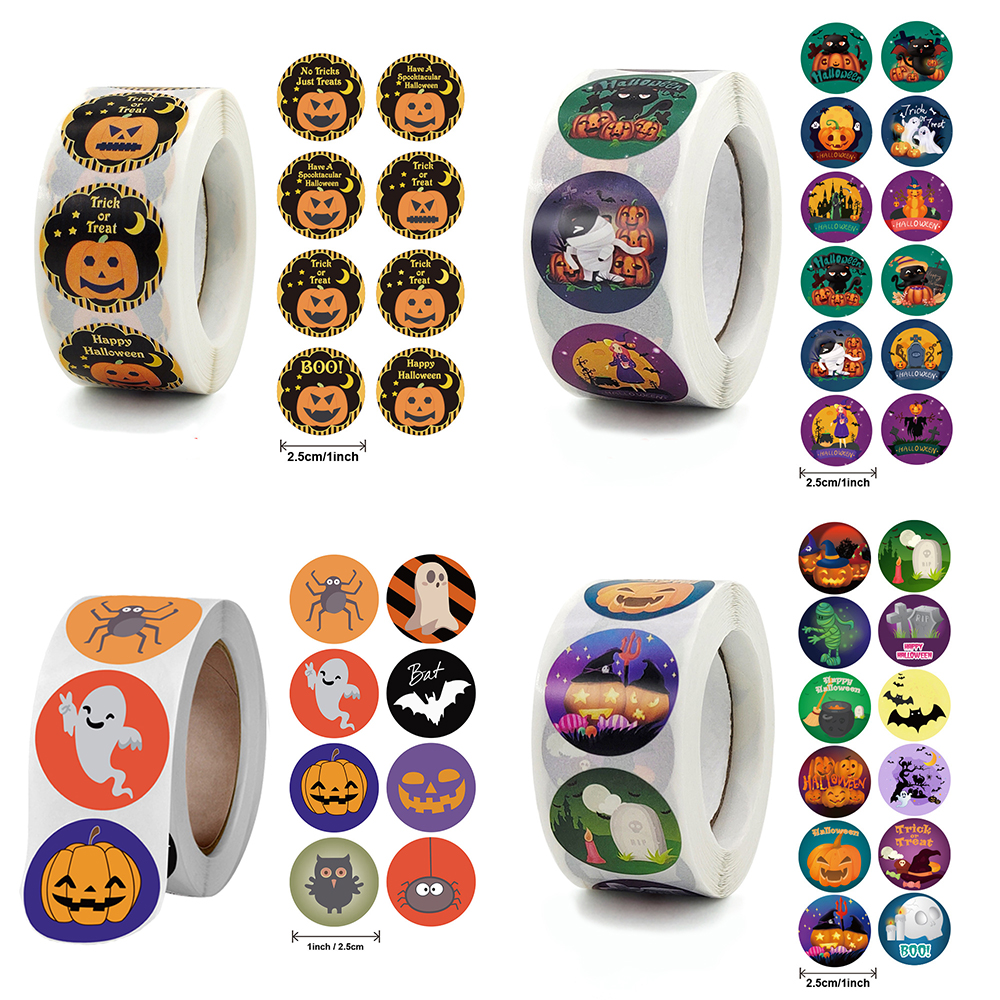 500Pcs Halloween Witch Ghost Pumpkin DIY Stickers Gift Packaging Supplies Sealing Baking Label Stickers Halloween Decorations
