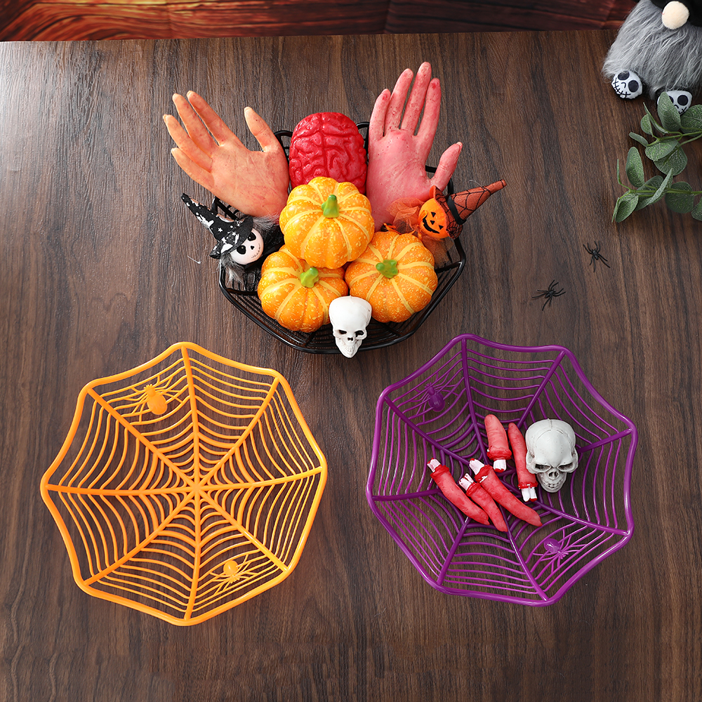 Halloween Black Orange Purple Web Bowl Fruit Plate Candy Biscuit Package Basket Bowl Trick or Treat Decoration for Halloween