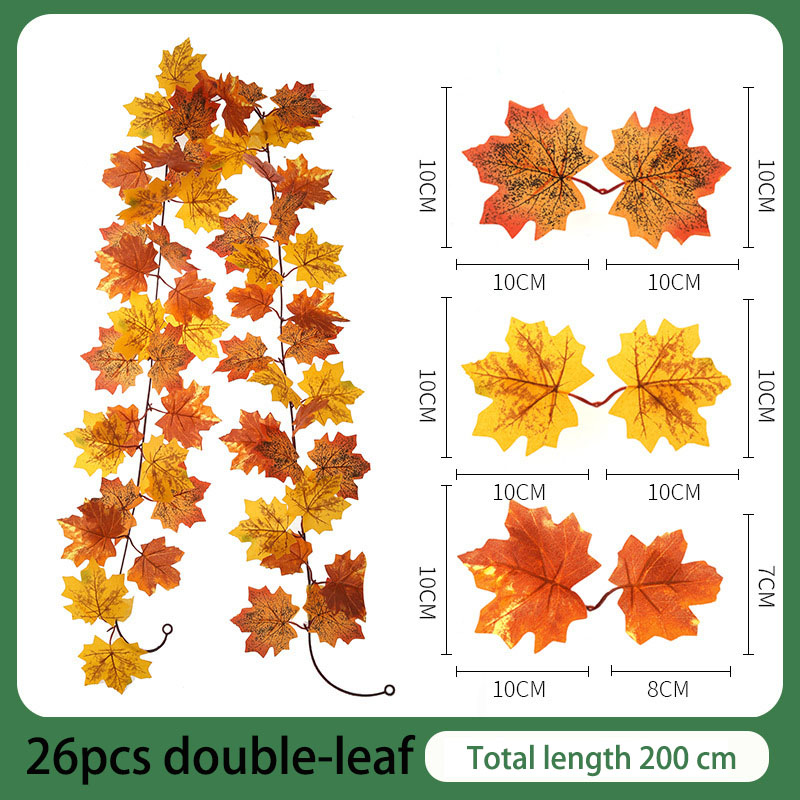 175/200cm Simulation Red Maple Leaf Rattan Garland Decoration Autumn Thanksgiving Halloween Christmas Decor Artificial Vine