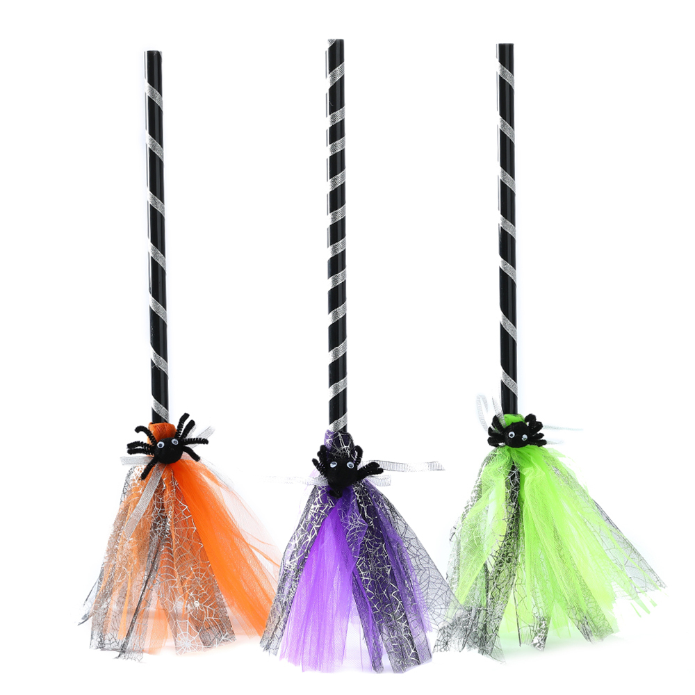 Halloween Witch Broom Kids Plastic Witch Broom Props Broom Props Cosplay Broomstick for Halloween Party Decoration Supplies