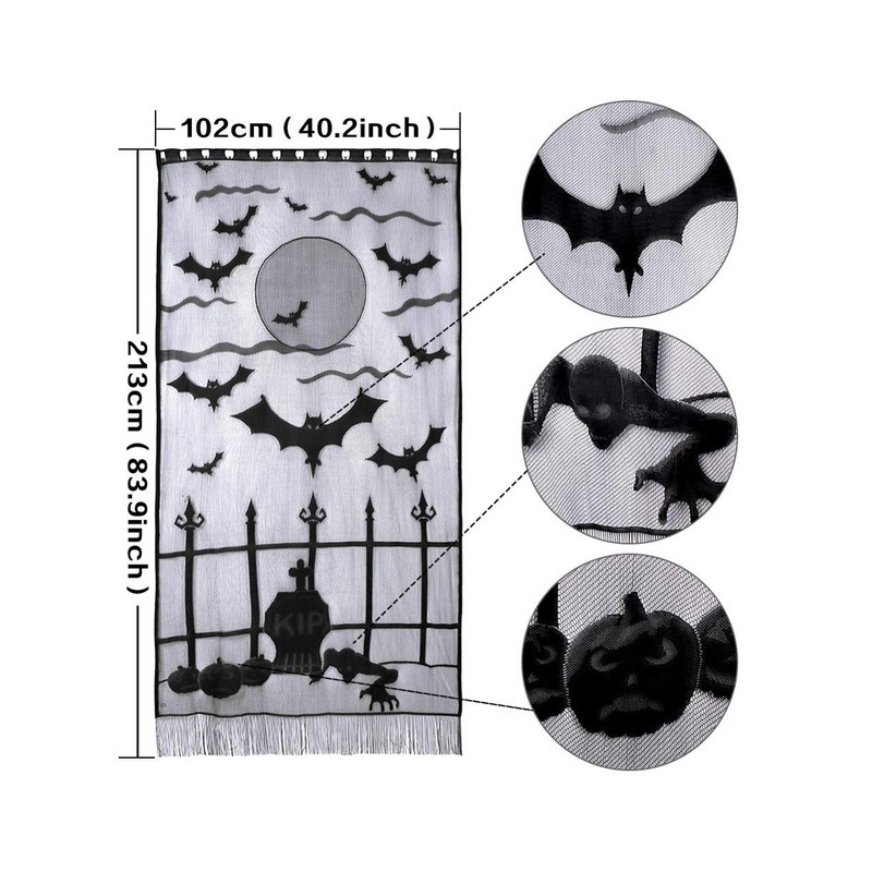 Halloween Decoration Lace Bat Table Runner Black Spider Web Fireplace Curtain Halloween Home Event Party Decoration Horror Props