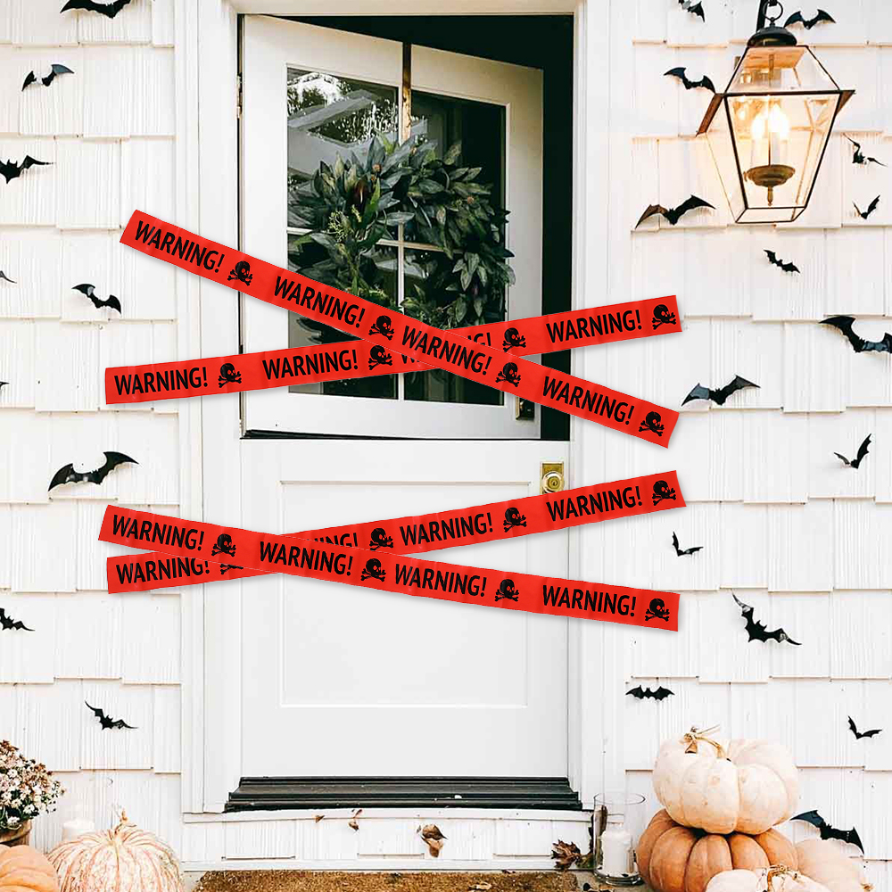 2pcs Halloween Decoration Warning Tape Signs Halloween Prop Danger Warning Line Isolation Belt Sign Hallowee Outdoor Party Decor