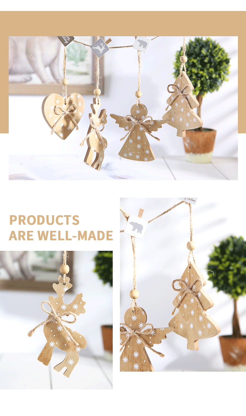 Christmas tree decoration angel elk wooden pendant Christmas love wood chip arts and crafts hanging wholesale