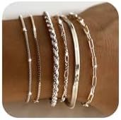 DEARMAY Dainty Silver Bracelets for Women Trendy, 925 Sterling Silver Jewelry Set for Women Bracelets for Women Paperclip Box Herringbone Figaro Rope Chain Bracelet Fashion Pack Gifts for Women