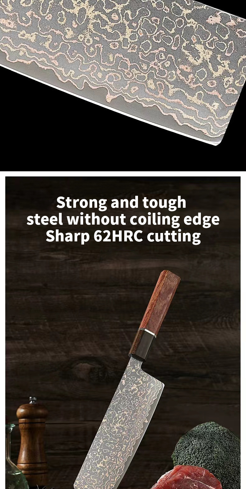 Tricolor Copper Damascus Steel Small Kitchen Knife