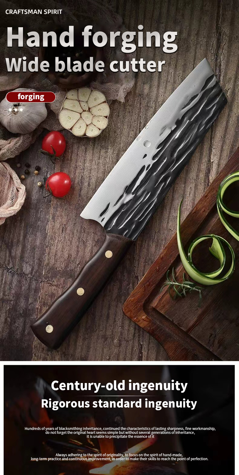 Hand forged wide blade cutting knife