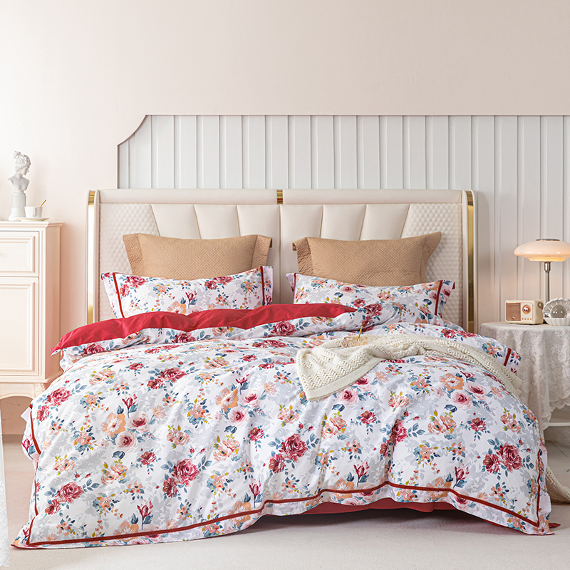  floral-patterned pure cotton bedding set, pillowcases, duvet cover and flat sheet