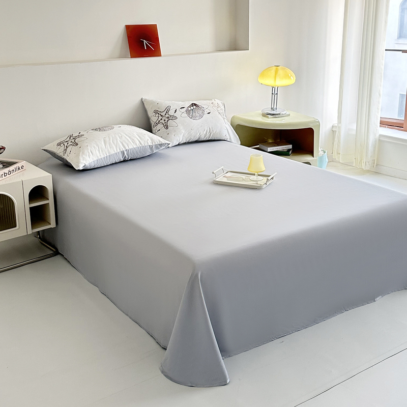 100% lyocell farbic, light gray flat sheet with a smooth texture