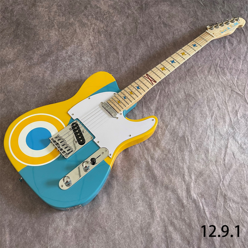Electric Guitar Yellow Blue Multi Color With Circel Decal Own Designed ...