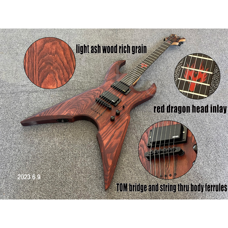Electric Guitar Light Ash Wood Satin Finished Brown Color Black Parts ...