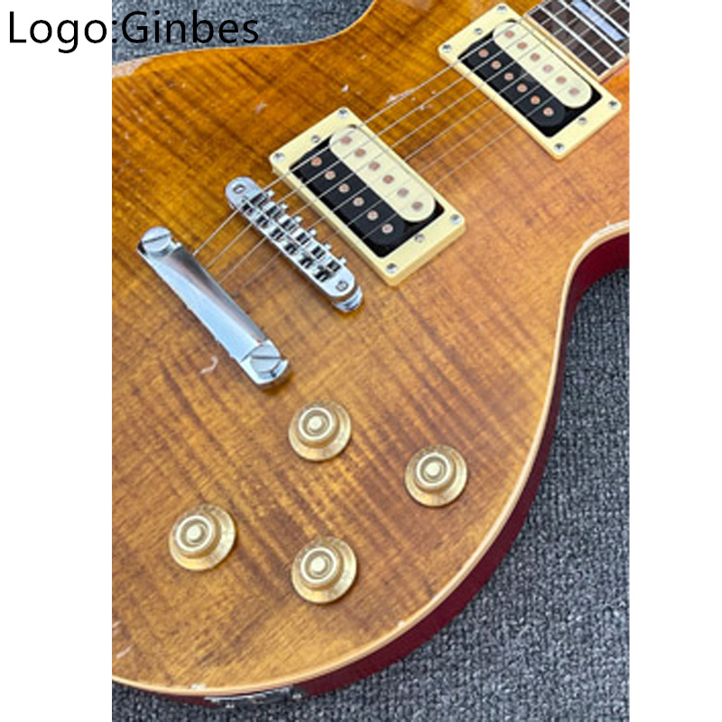 Electric guitar orange flame grain top aged paint work zebra picups ...