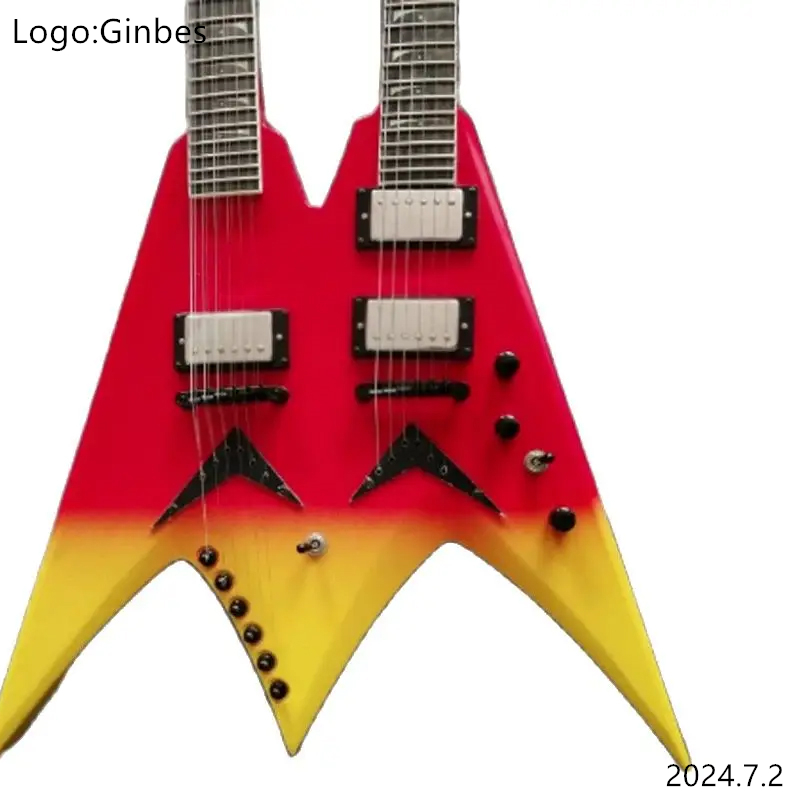 Red Gradual Change Double Neck 6-string+6-string Electric Guitar Black ...